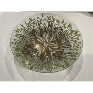 RARE Vintage Dorothy Thorpe MCM Raindrops Round Bowl Gold & Green Crystal 14"